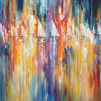 Painting titled "Sail Boats XXXL 1" by Peter Nottrott, Original Artwork, Acrylic