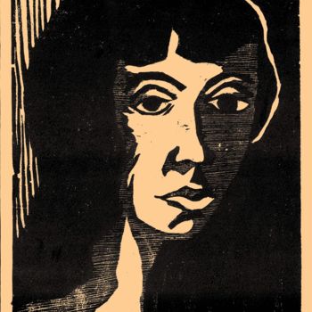 Printmaking titled "Profile of a Woman" by Peter Royen, Original Artwork, Xylography