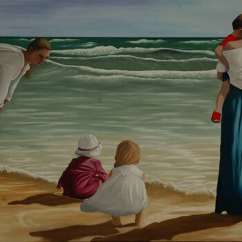 Peinture intitulée "Moms and kids on th…" par Peter Seminck, Œuvre d'art originale, Huile