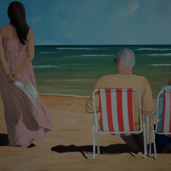 Schilderij getiteld "On the beach with M…" door Peter Seminck, Origineel Kunstwerk, Olie