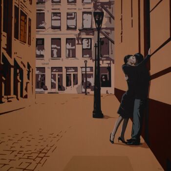 Malerei mit dem Titel "Urban kiss" von Peter Seminck, Original-Kunstwerk, Acryl