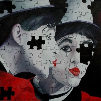 Painting titled "Mime puzzle" by Peter Seminck, Original Artwork, Oil
