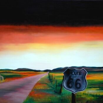 Painting titled "Route 66" by Peter Seminck, Original Artwork, Oil