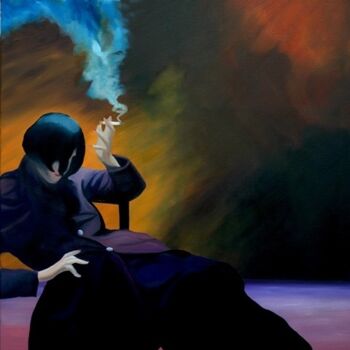 Ζωγραφική με τίτλο "Smoking Purple" από Peter Seminck, Αυθεντικά έργα τέχνης, Λάδι