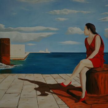 Pintura intitulada "Sitting on the dock…" por Peter Seminck, Obras de arte originais, Óleo