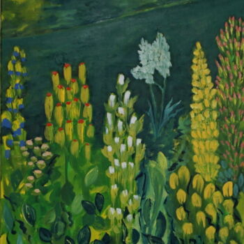 Schilderij getiteld "Flowers-in-silence" door Peter Stutz, Origineel Kunstwerk, Olie