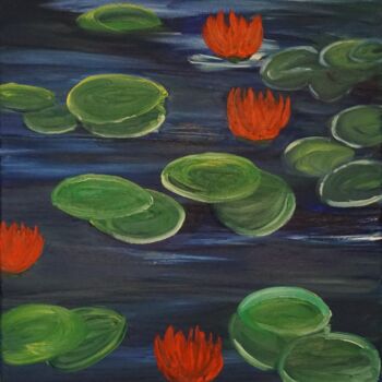 Painting titled "Asian-Lilies" by Peter Stutz, Original Artwork, Oil