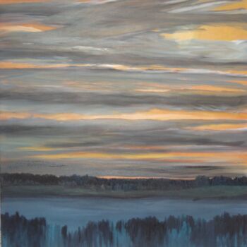 Painting titled "Sunset-over-Reuss-B…" by Peter Stutz, Original Artwork, Oil