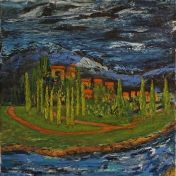Malerei mit dem Titel "Temple-Hill" von Peter Stutz, Original-Kunstwerk, Öl
