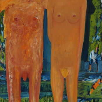 Painting titled "Nude Hiking" by Peter Stutz, Original Artwork, Oil
