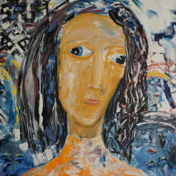 Painting titled "Cross eyed girl" by Peter Stutz, Original Artwork, Oil