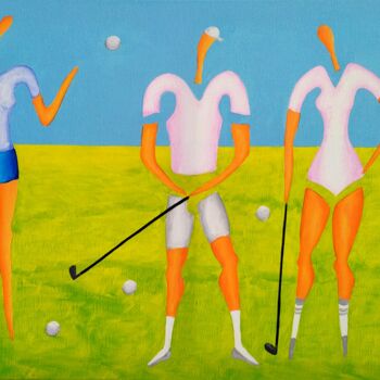 Peinture intitulée "Golf lesson No.2 -…" par Peter Vamosi, Œuvre d'art originale, Acrylique Monté sur Châssis en bois