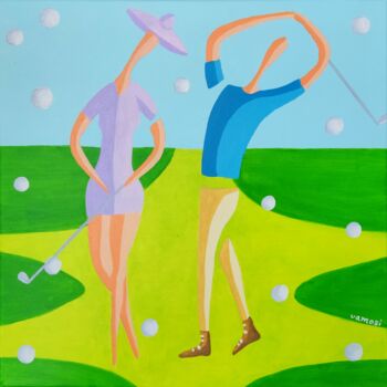 Painting titled "Golf passion 1. - W…" by Peter Vamosi, Original Artwork, Acrylic Mounted on Wood Stretcher frame