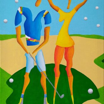 Schilderij getiteld "Golf pleasure No.1…" door Peter Vamosi, Origineel Kunstwerk, Acryl Gemonteerd op Frame voor houten bran…