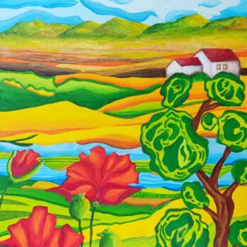 Pittura intitolato "Spring country land…" da Peter Vamosi, Opera d'arte originale, Acrilico