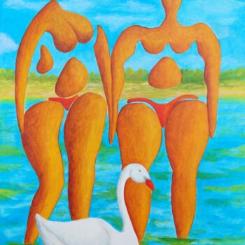 Peinture intitulée "Bathing girlfriends…" par Peter Vamosi, Œuvre d'art originale, Acrylique Monté sur Châssis en bois