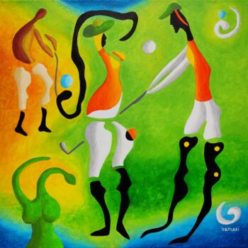 Картина под названием "Golf after the rain…" - Peter Vamosi, Подлинное произведение искусства, Акрил Установлен на Деревянна…