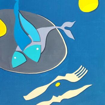 제목이 "Still life with fish"인 미술작품 Peter Vamosi로, 원작, 아크릴 나무 들것 프레임에 장착됨