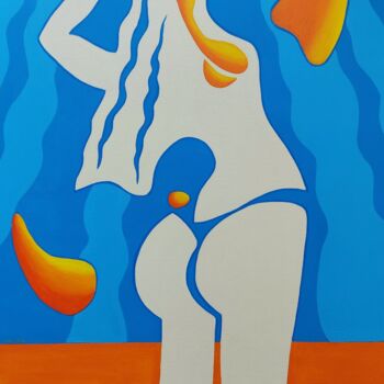Malarstwo zatytułowany „Woman combing her h…” autorstwa Peter Vamosi, Oryginalna praca, Akryl Zamontowany na Drewniana rama…