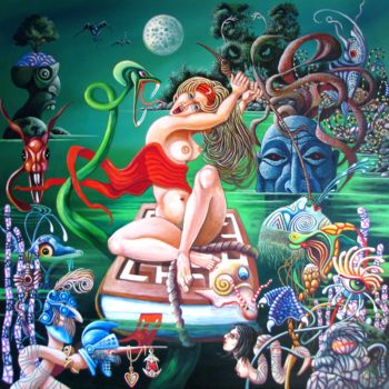 Malerei mit dem Titel "Liliths Bootsfahrt" von Picturewall, Original-Kunstwerk, Öl