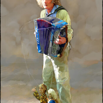Digital Arts titled "Busking with Puppets" by Peter Wingham, Original Artwork, Digital Painting