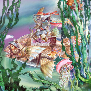 Digitale Kunst getiteld "Underwater Travelers" door Peter Wingham, Origineel Kunstwerk, Digitaal Schilderwerk
