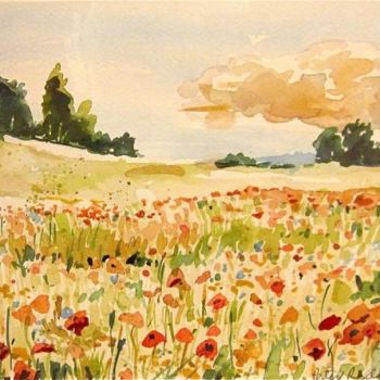 Painting titled "Poppy field 2" by Peter Radacina, Original Artwork, Oil