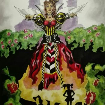Disegno intitolato "La Reine de Coeur" da Laure Joss, Opera d'arte originale, Inchiostro