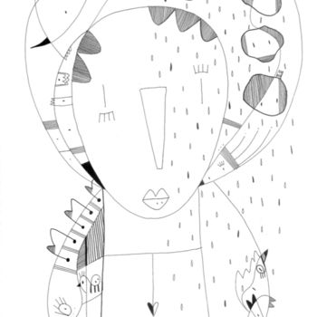 Tekening getiteld "Lady Rainfall" door Petita Lechatrose, Origineel Kunstwerk, Grafiet