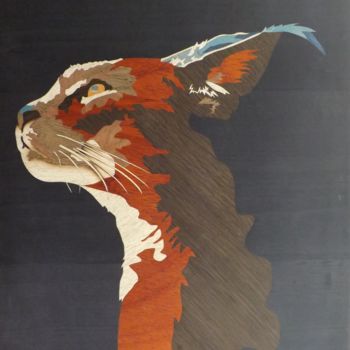 Painting titled "Caracal" by Angélique Maccari, Original Artwork, Wood