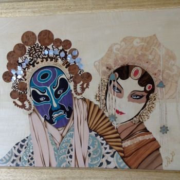 Painting titled "Théâtre kabuki" by Angélique Maccari, Original Artwork, Wood