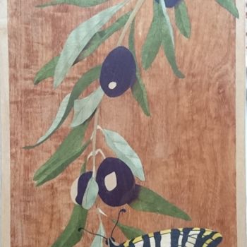 Painting titled "Papillon flambé" by Angélique Maccari, Original Artwork, Wood