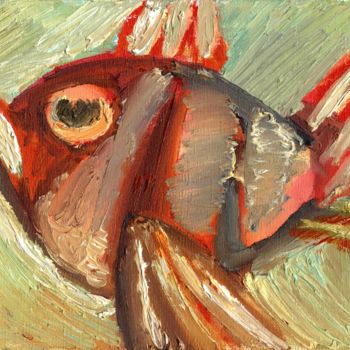 Painting titled "Angry perch" by Petr Ldin, Original Artwork, Oil