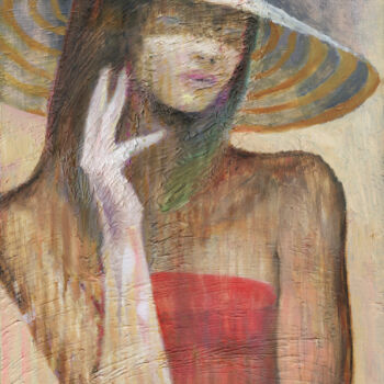 Peinture intitulée "Lady with a Hat" par Petr Ldin, Œuvre d'art originale, Huile