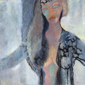 Malerei mit dem Titel "WOMAN WITH A WREATH" von Petr Ldin, Original-Kunstwerk, Öl