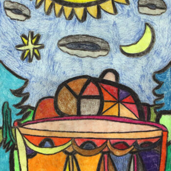 Рисунок под названием "Tisch mit Torte" - Petra Griesert, Подлинное произведение искусства, Цветные карандаши