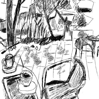 Digitale Kunst mit dem Titel "Cafe Amadeus Garten" von Petra Hüther, Original-Kunstwerk, Digitale Malerei