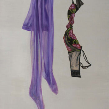 Painting titled "Dessous" by Petra Kolberg, Original Artwork, Oil Mounted on Cardboard