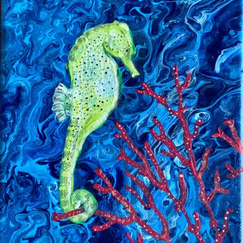 Painting titled "Seahorse" by Petra Farac, Original Artwork, Acrylic