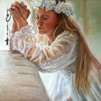Painting titled "Pray for you" by Petra Gruiters, Original Artwork, Oil