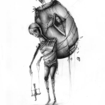 Drawing titled "Migrant" by Petros Athanasiou Art, Original Artwork