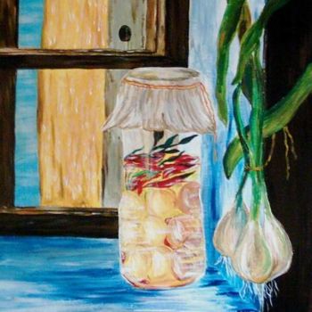 Painting titled "Am Fenster" by Petra Wohlwerth, Original Artwork