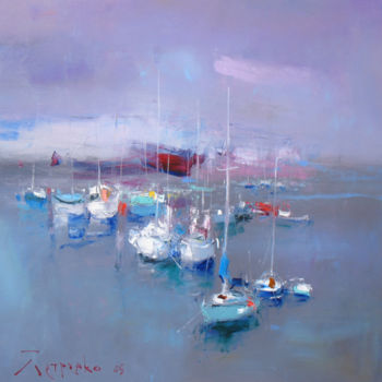 Schilderij getiteld "Morning on the sea" door Yuriy Petrenko, Origineel Kunstwerk, Olie