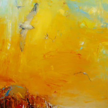 Peinture intitulée "Пейзаж с чайками" par Yuriy Petrenko, Œuvre d'art originale, Huile