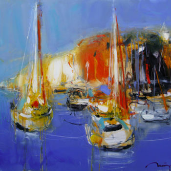 Painting titled "Yachts in sea" by Yuriy Petrenko, Original Artwork, Oil