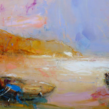 Peinture intitulée "Landscape with boats" par Yuriy Petrenko, Œuvre d'art originale, Huile