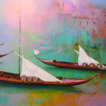 Painting titled "Boats" by Yuriy Petrenko, Original Artwork, Oil