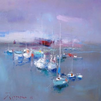 Painting titled "Morning on the sea" by Yuriy Petrenko, Original Artwork, Oil