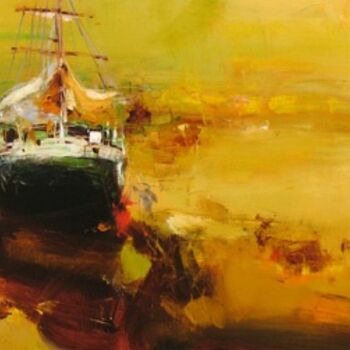 Painting titled "harbour" by Yuriy Petrenko, Original Artwork, Oil