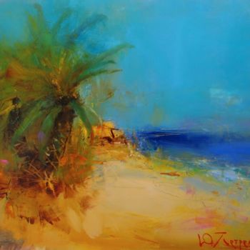Peinture intitulée "Palm , sea" par Yuriy Petrenko, Œuvre d'art originale, Huile